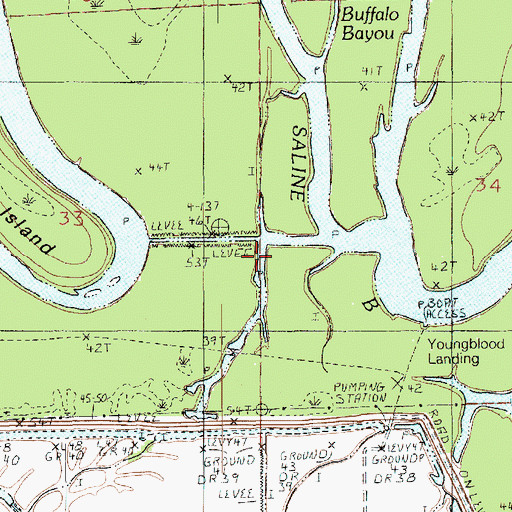 Topographic Map of Duck Bayou, LA