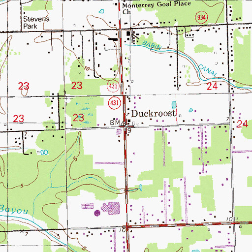 Topographic Map of Duckroost, LA