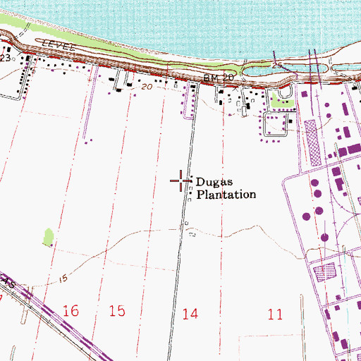 Topographic Map of Dugas Plantation, LA