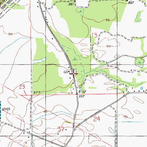 Topographic Map of Dunmore Cemetery, LA