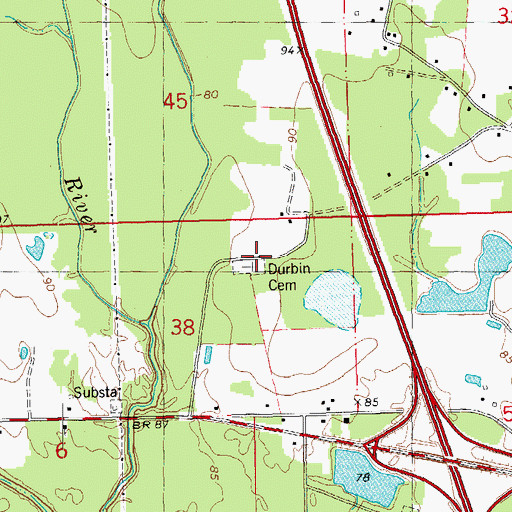 Topographic Map of Durbin Cemetery, LA