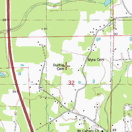 Topographic Map of Durbin Cemetery, LA