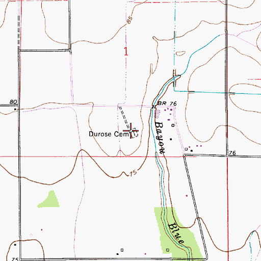 Topographic Map of Durose Cemetery, LA