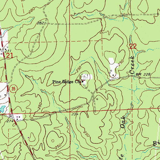 Topographic Map of Pine Ridge Church, AR