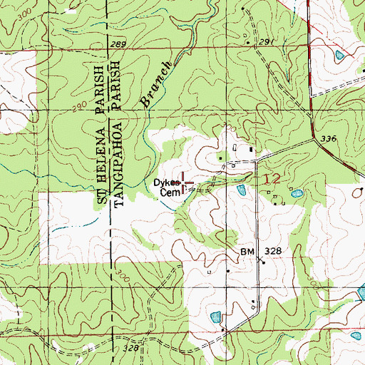 Topographic Map of Dykes Cemetery, LA