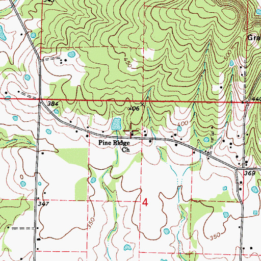 Topographic Map of Pine Ridge Church, AR