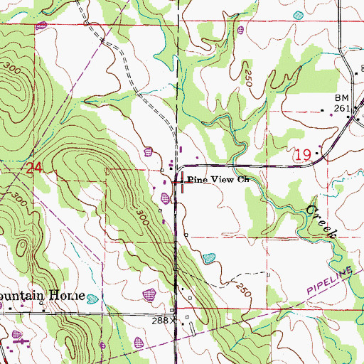 Topographic Map of Pine View Church, AR