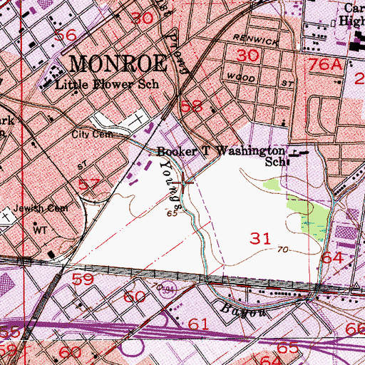 Topographic Map of East Prong Youngs Bayou, LA