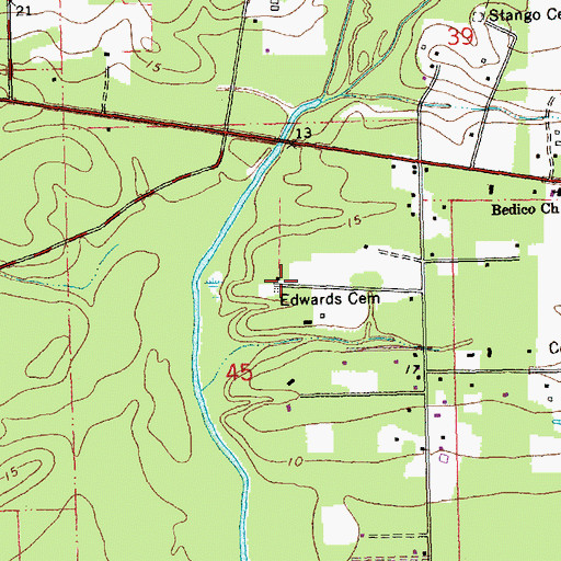 Topographic Map of Edwards Cemetery, LA