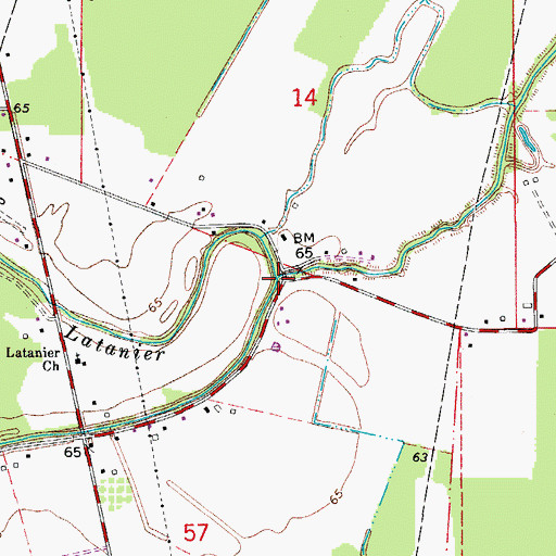 Topographic Map of Elbow Lake, LA
