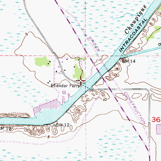 Topographic Map of Ellender Ferry, LA