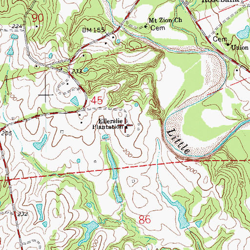 Topographic Map of Ellerslie Plantation, LA