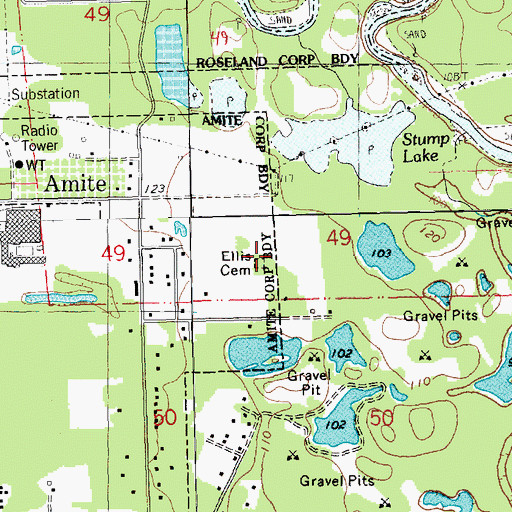 Topographic Map of Ellis Cemetery, LA
