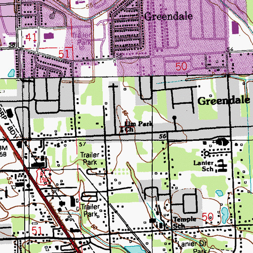 Topographic Map of Elm Park Church, LA