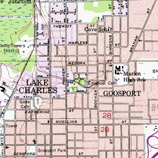 Topographic Map of Emanuel Cemetery, LA