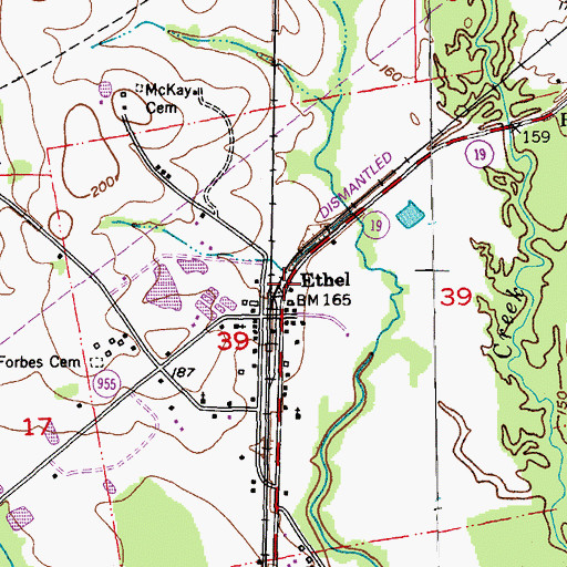 Topographic Map of Ethel, LA