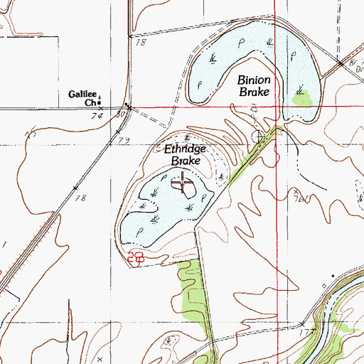 Topographic Map of Ethridge Brake, LA