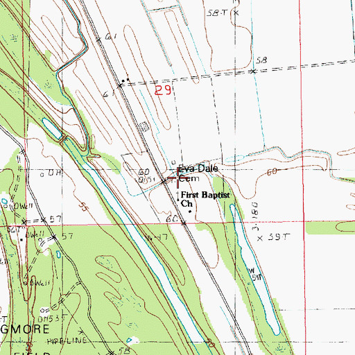 Topographic Map of Eva Dale Cemetery, LA