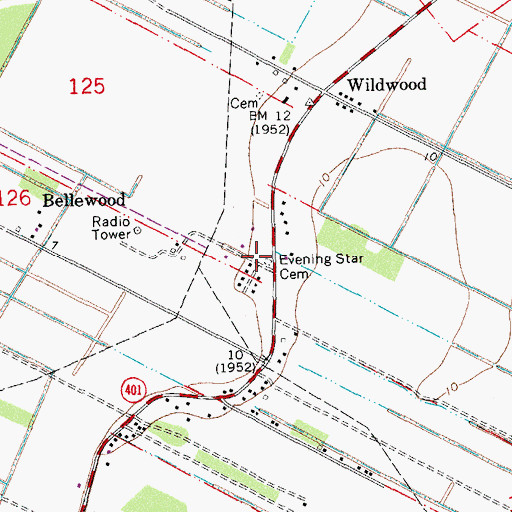 Topographic Map of Evening Star Cemetery, LA