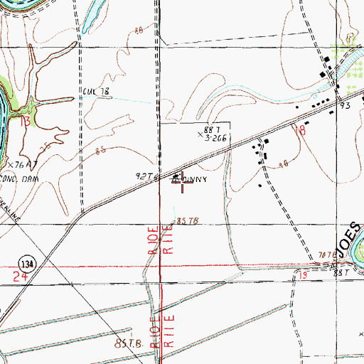 Topographic Map of Evening Star Church, LA