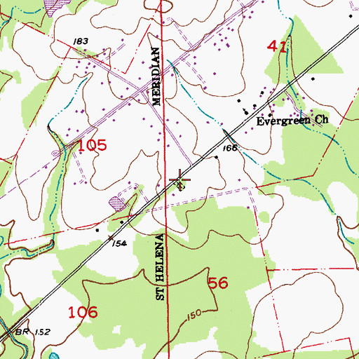 Topographic Map of Evergreen Cemetery, LA