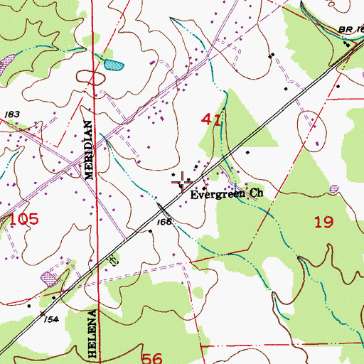 Topographic Map of Evergreen Church, LA