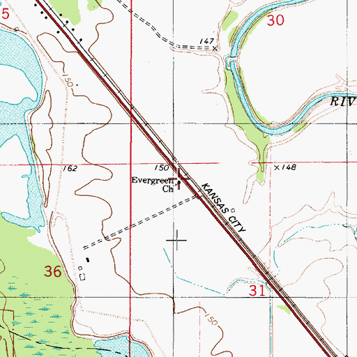 Topographic Map of Evergreen Church, LA