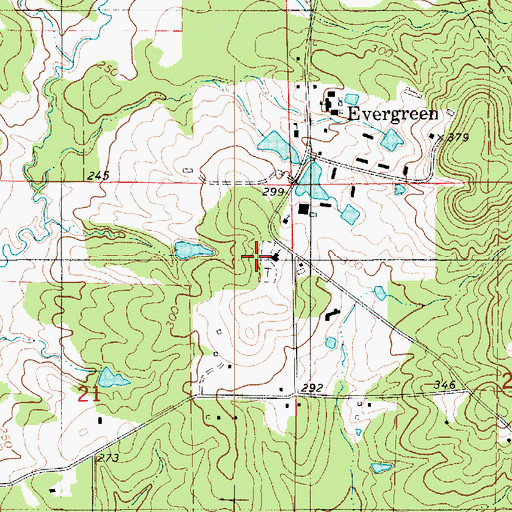 Topographic Map of Evergreen Church, LA