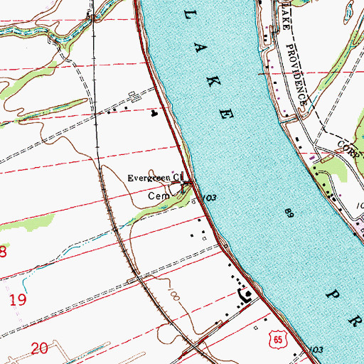 Topographic Map of Evergreen Church, LA