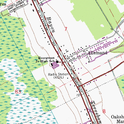 Topographic Map of Evergreen Junior High School, LA