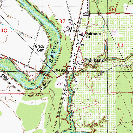 Topographic Map of Fairbanks, LA