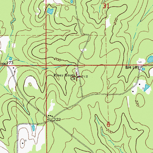 Topographic Map of Piney Grove Church, AR
