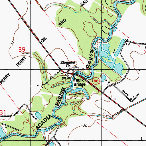 Topographic Map of Faulk Bridge, LA