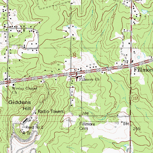 Topographic Map of Fillmore Church, LA