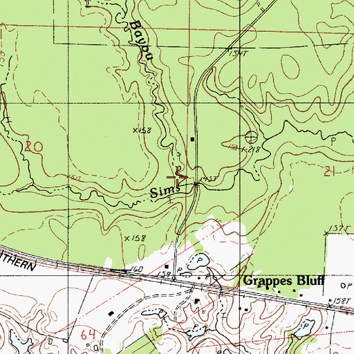 Topographic Map of Flat Bayou, LA