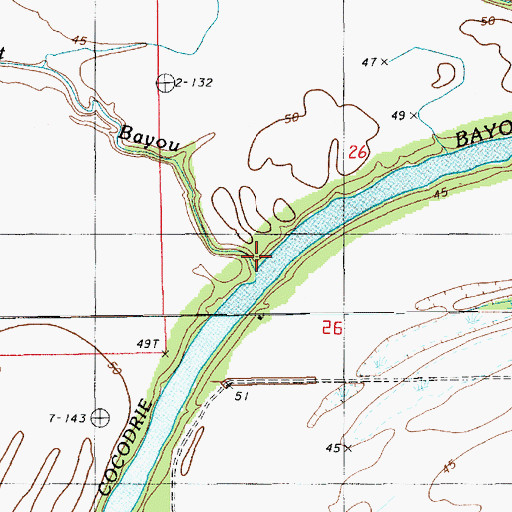 Topographic Map of Flat Bayou, LA