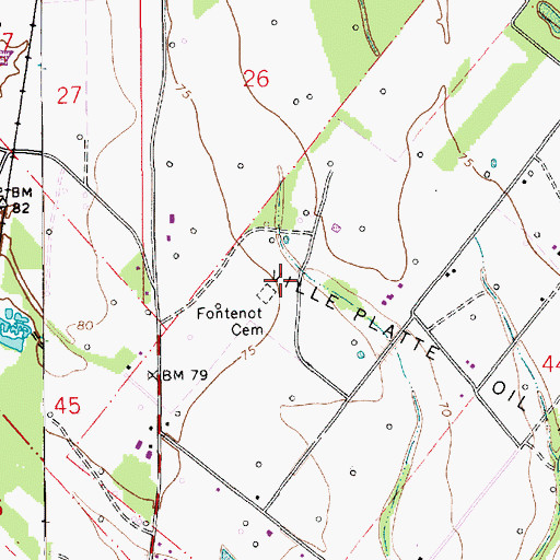 Topographic Map of Fontenot Cemetery, LA