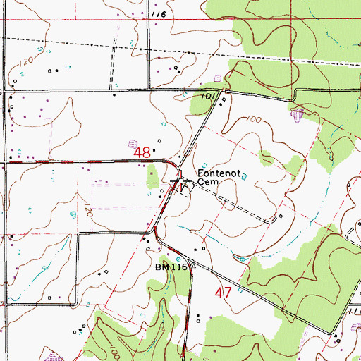 Topographic Map of Fontenot Cemetery, LA