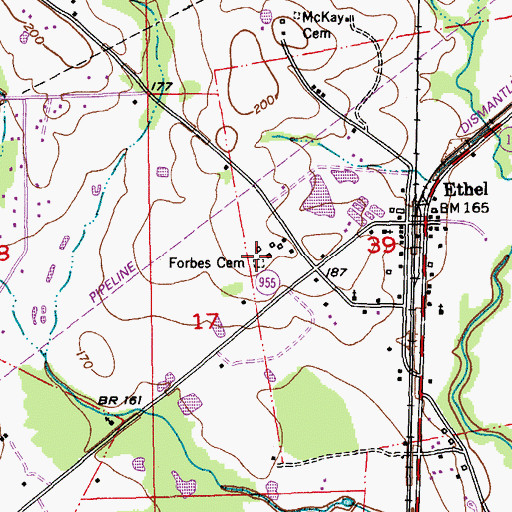 Topographic Map of Forbes Cemetery, LA