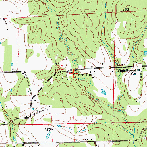 Topographic Map of Ford Cemetery, LA