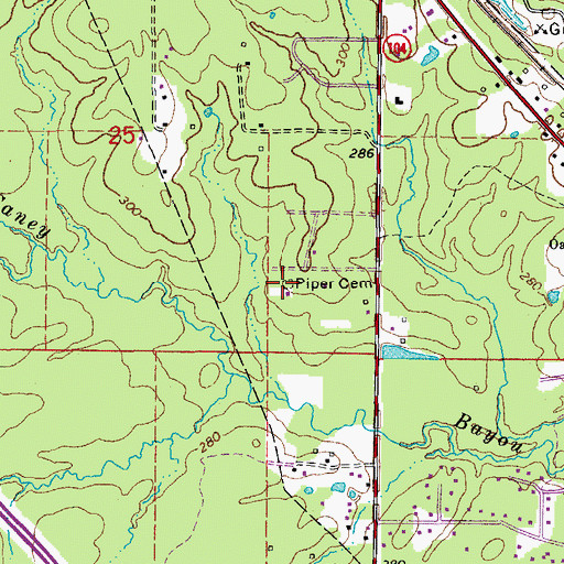 Topographic Map of Piper Cemetery, AR