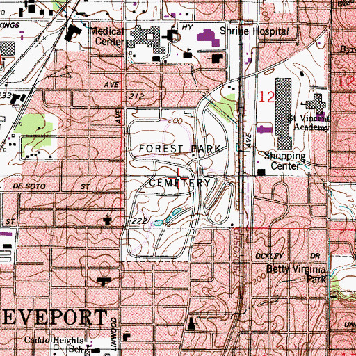 Topographic Map of Forest Park Cemetery, LA