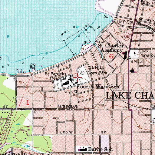 Topographic Map of Fourth Ward School, LA