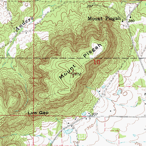 Topographic Map of Mount Pisgah, AR