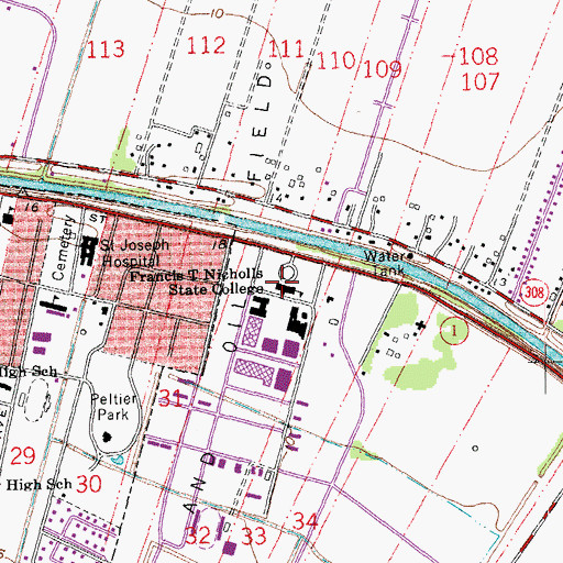 Topographic Map of Nicholls State University, LA