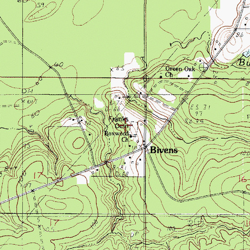 Topographic Map of Franks Cemetery, LA