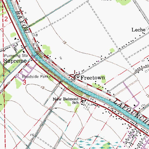 Topographic Map of Freetown, LA