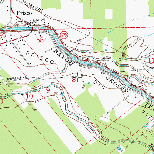 Topographic Map of Frisco Oil Field, LA
