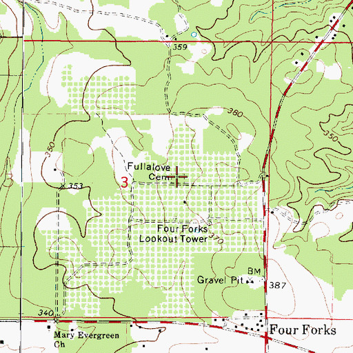 Topographic Map of Fullalove Cemetery, LA