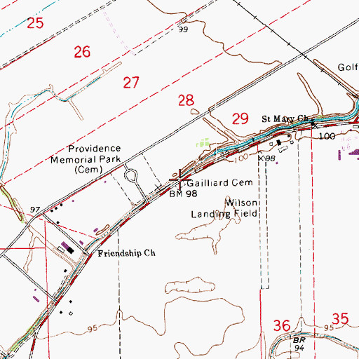 Topographic Map of Gailliard Cemetery, LA